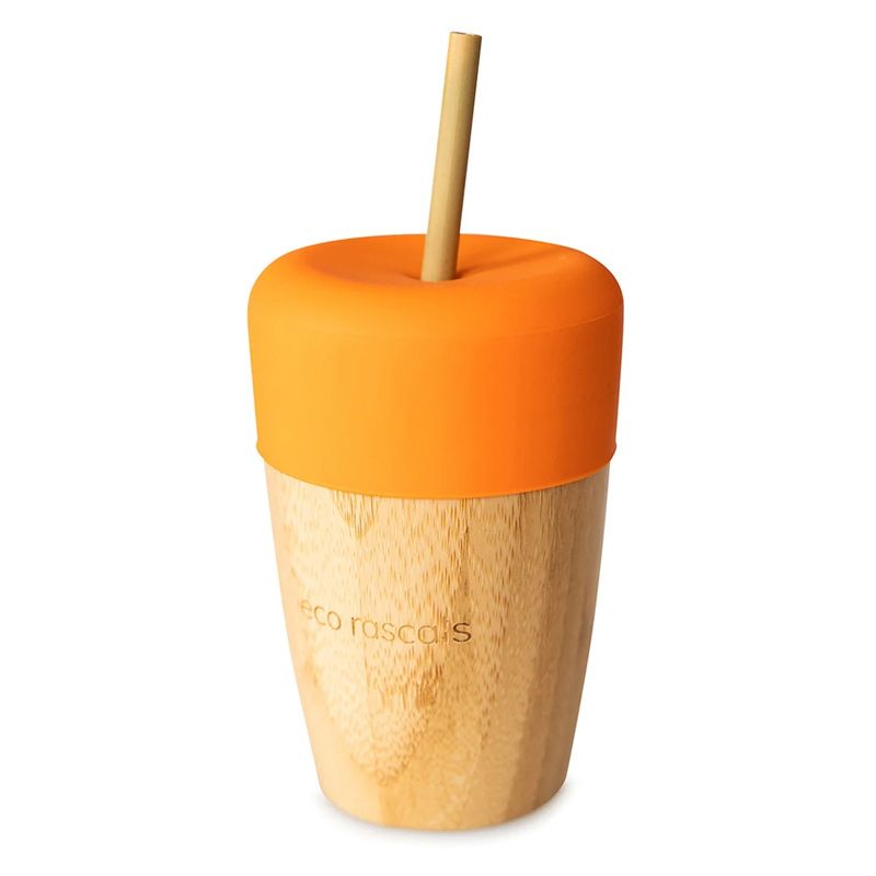 Vaso con pajita de Madera de Bambú - Naranja Para Comer ER_030