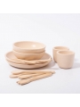Platos y Cubiertos de Madera Natural - Plan Toys