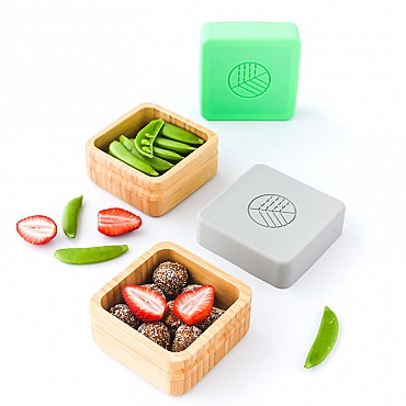 Pack de 2 Fiambreras Herméticas de Madera de Bambú Azul & Gris - Aúpa Organics