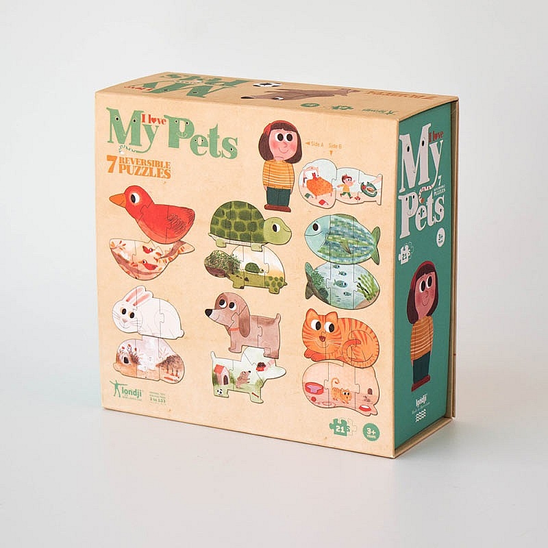 7 Puzzles reversibles I Love My Pets de Londji - Aúpa Organics