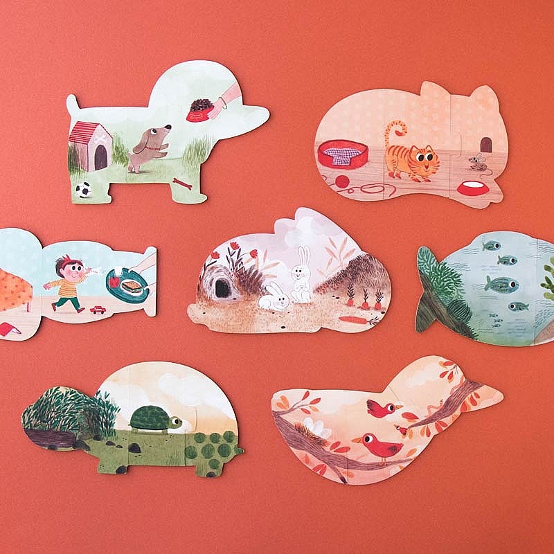 7 Puzzles reversibles I Love My Pets de Londji - Aúpa Organics