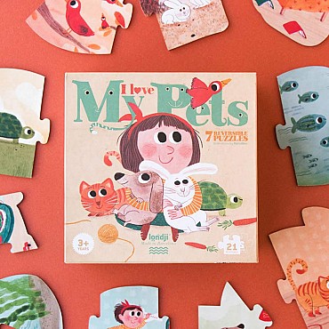 7 Puzzles reversibles I Love My Pets de Londji - Aúpa Organics