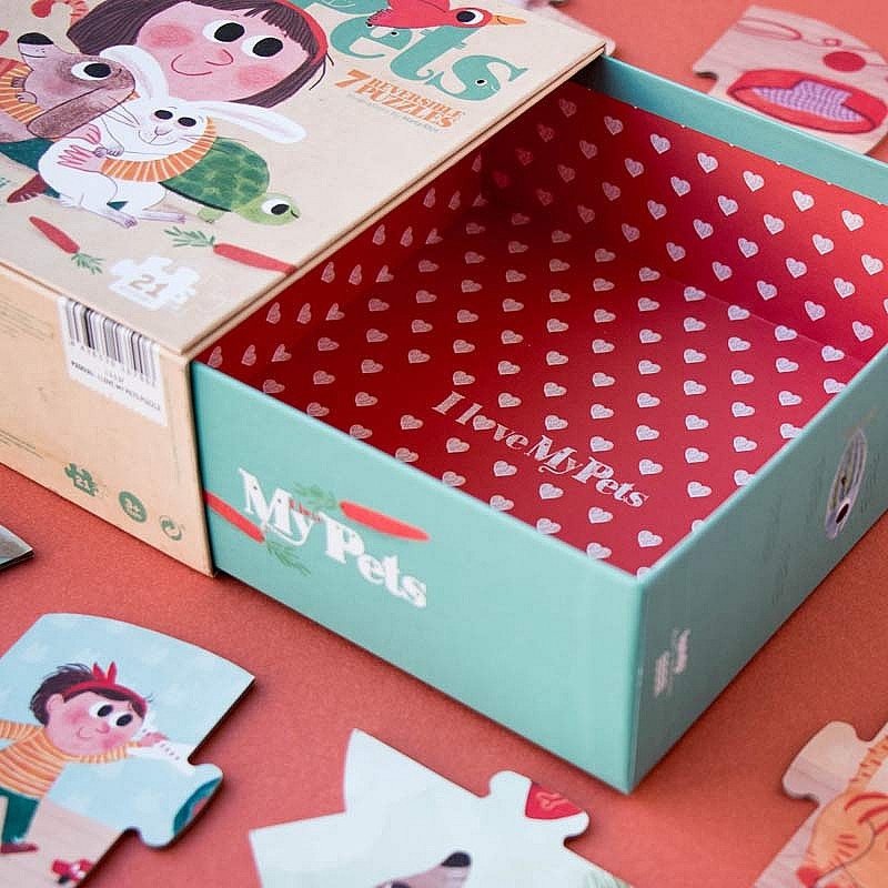 7 Puzzles reversibles I Love My Pets de Londji - Aúpa Organics