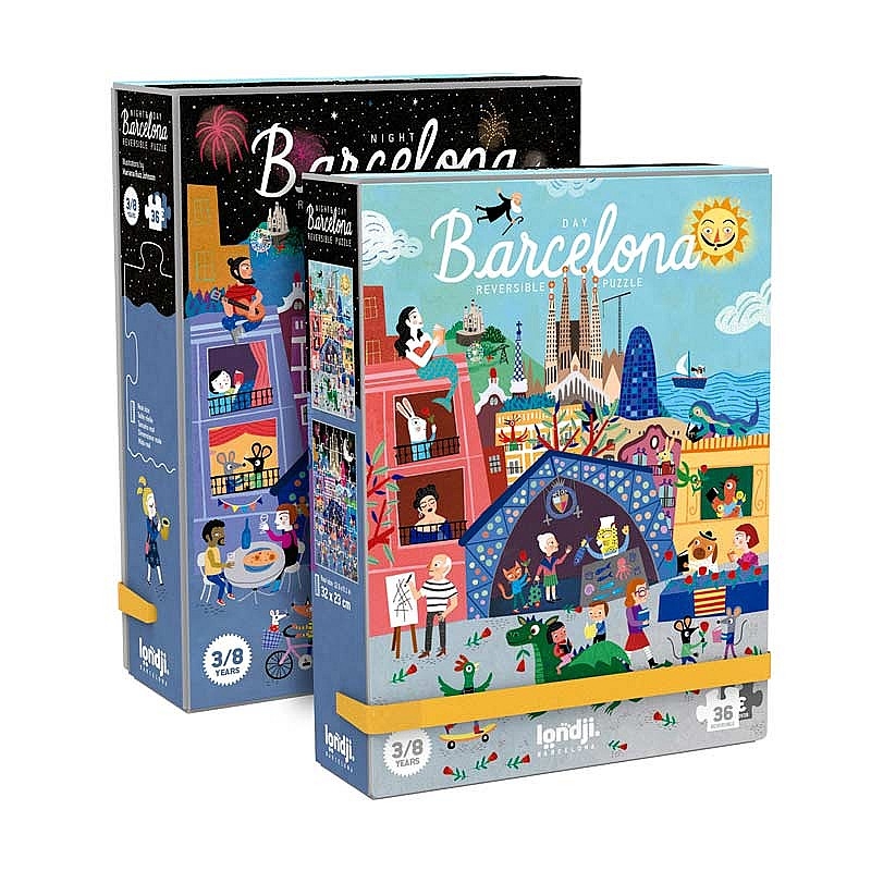 Puzzle reversible de 24 piezas Night & Day in Barcelona de Londji - Aúpa Organics