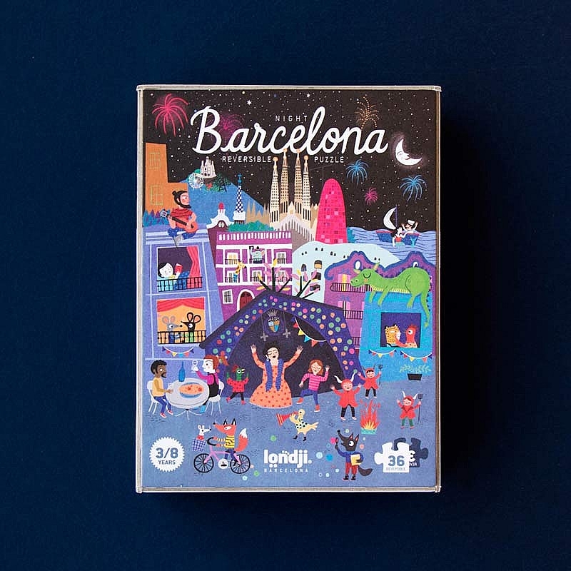 Puzzle reversible de 24 piezas Night & Day in Barcelona de Londji - Aúpa Organics