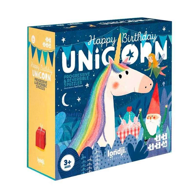 5 Puzzles reversibles Happy Birthday Unicorn! de Londji - Aúpa Organics
