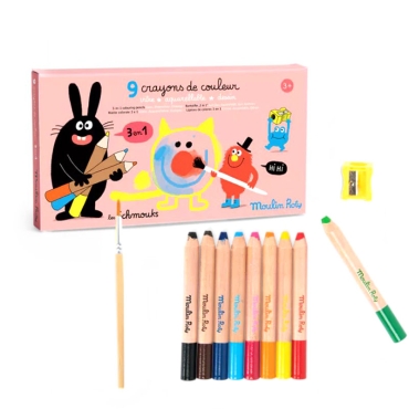 Caja de 9 Ceras de Colores 3 en 1 Moulin Roty - Aúpa Organics