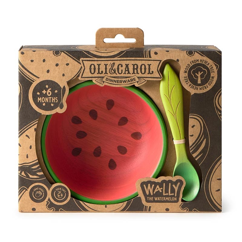 Set de Bol + Cuchara de Madera Natural Wally The Watermelon Oli&Carol - Aúpa Organics
