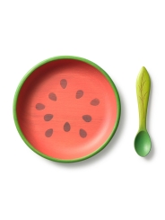Set de Plato + Cuchara de Madera Natural Wally The Watermelon Oli&Carol - Aúpa Organics