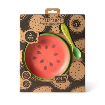 Set de Plato + Cuchara de Madera Natural Wally The Watermelon Oli&Carol - Aúpa Organics