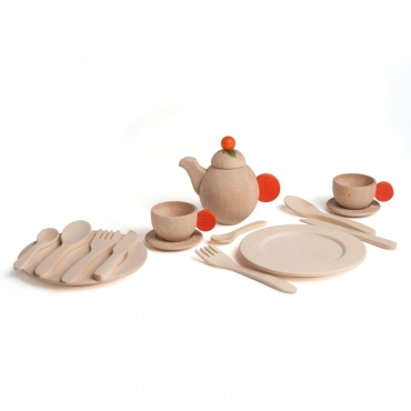 Vajilla y Tetera Nature de Madera de Erzi - Aúpa Organics