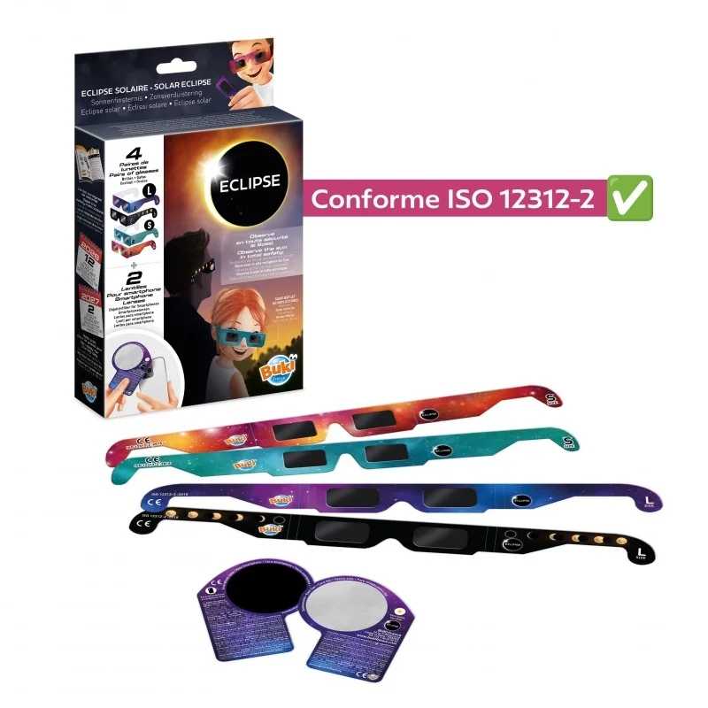 Kit para Eclipse Solar Buki | 4 Gafas Certificadas + Filtros para Smartphone - Aúpa Organics