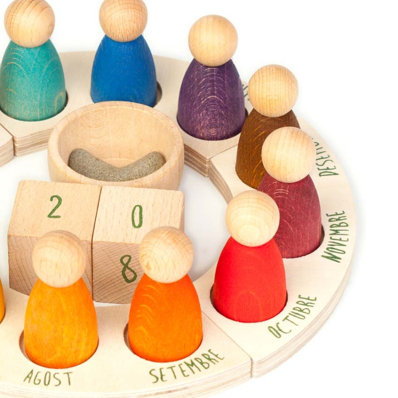 Calendario perpetuo anual de madera con muñecos Nins® Castellano - Grapat