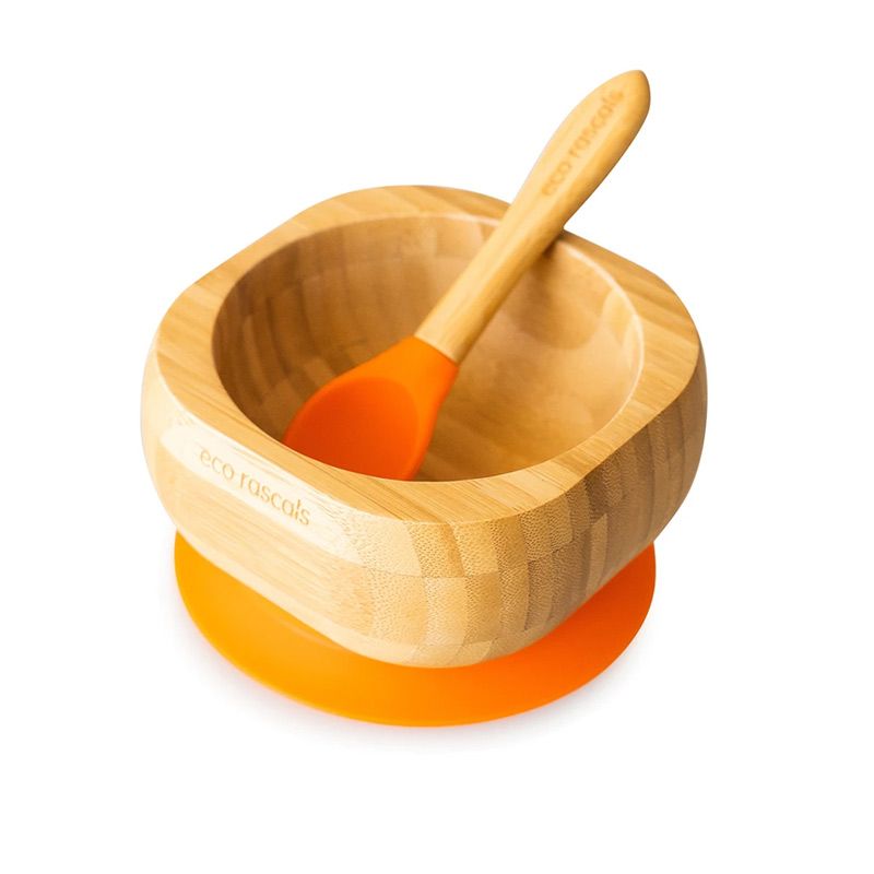 Bol + Cuchara de Madera de Bambú - Naranja Para Comer ER_014
